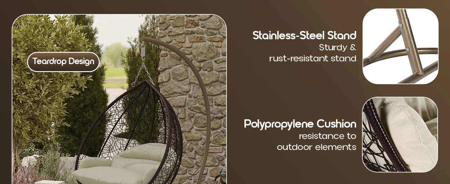 Recluse Collection Modern Outdoor Swing Chair Brown Frame with ES57 Taupe Cushion