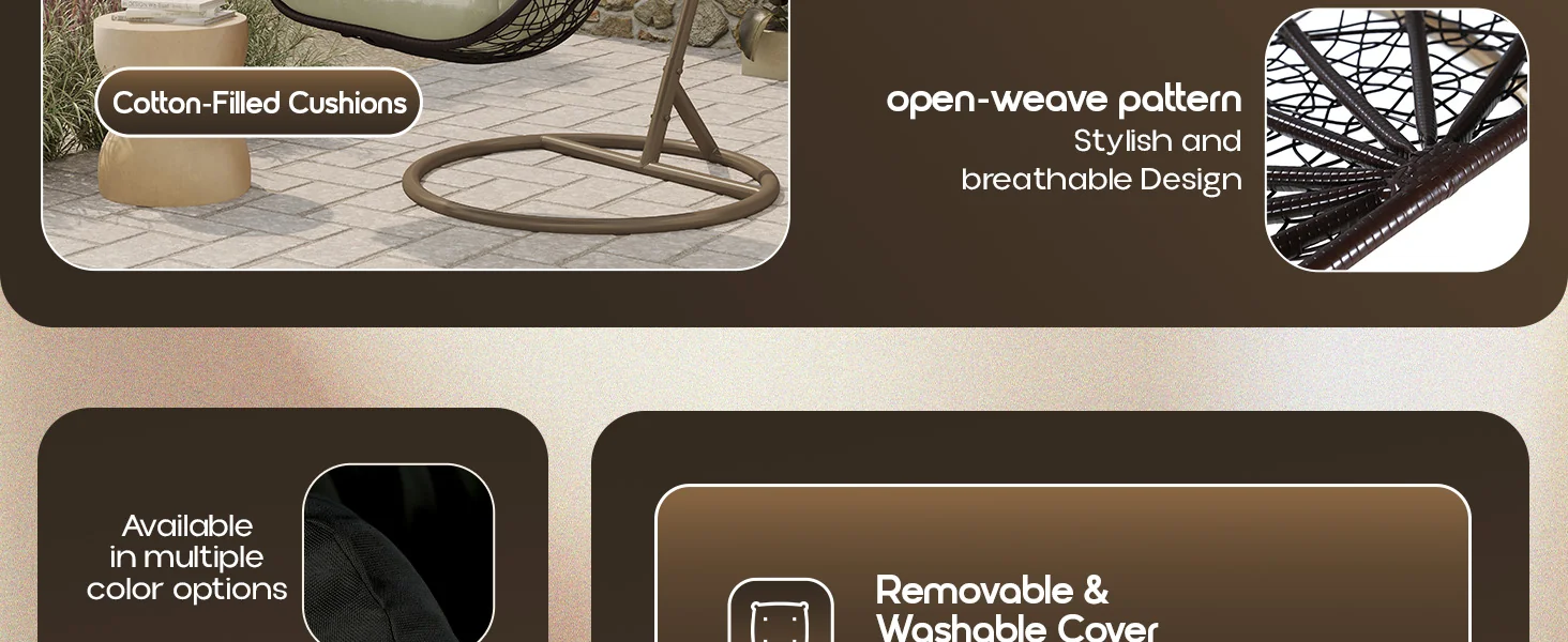 Recluse Collection Modern Outdoor Swing Chair Brown Frame with ES57 Taupe Cushion