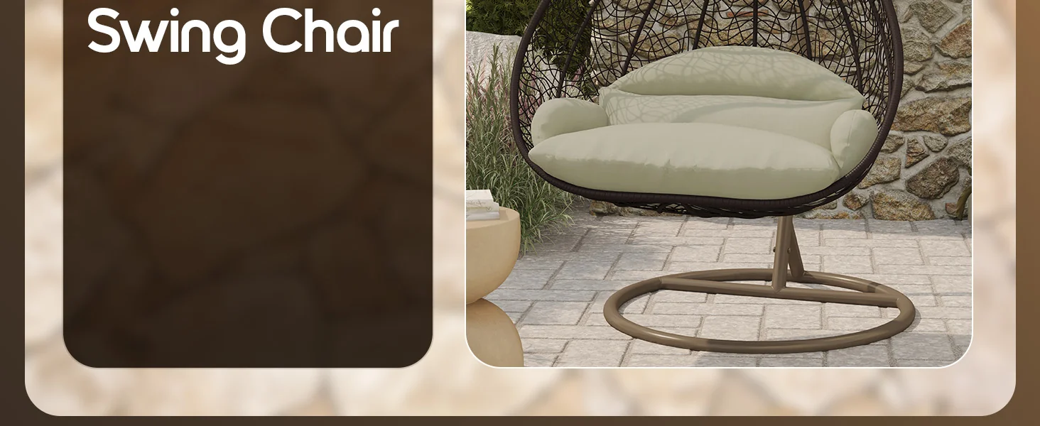 Recluse Collection Modern Outdoor Swing Chair Brown Frame with ES57 Taupe Cushion