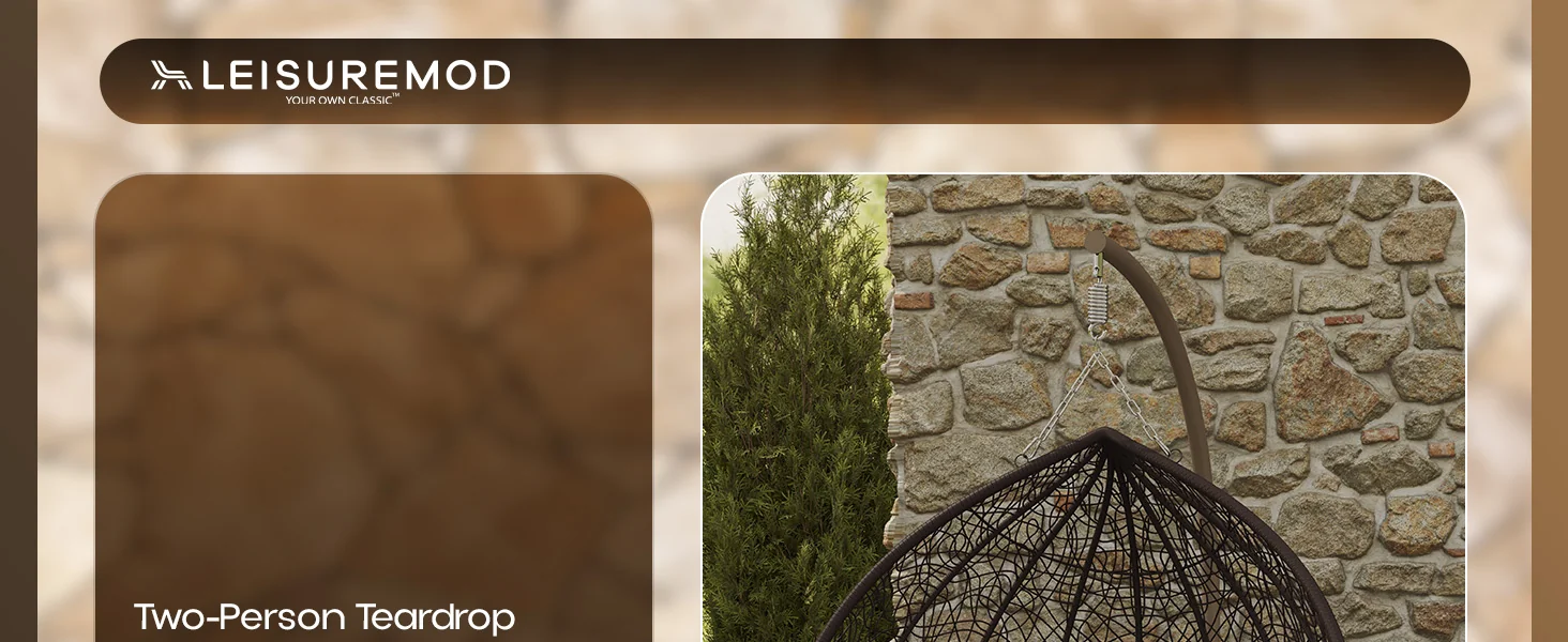 Recluse Collection Modern Outdoor Swing Chair Brown Frame with ES57 Taupe Cushion