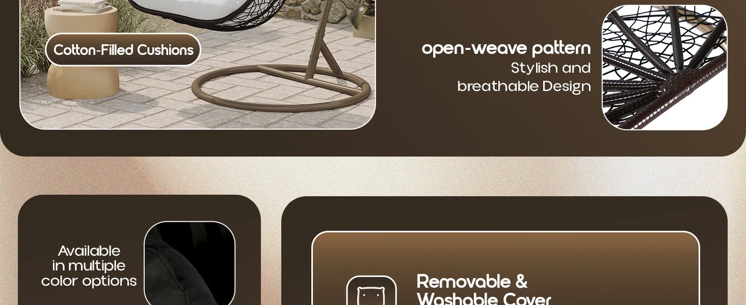 Recluse Collection Modern Outdoor Swing Chair Brown Frame with ES57 White Cushion