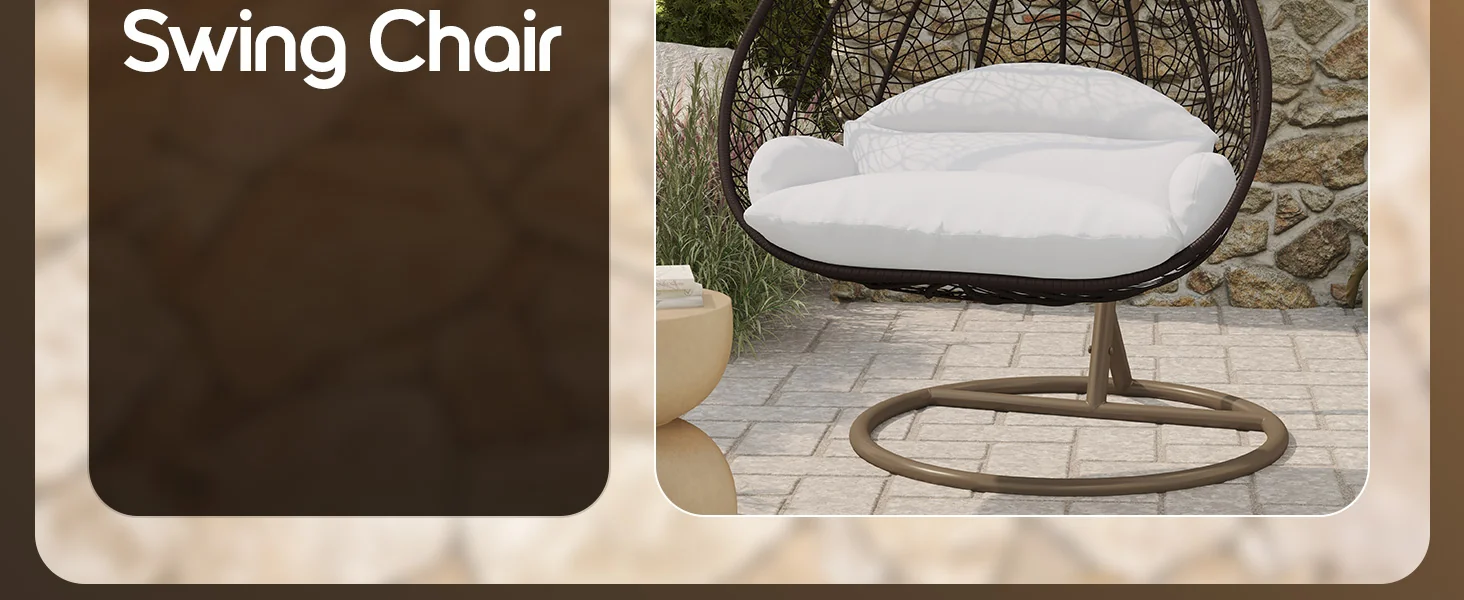 Recluse Collection Modern Outdoor Swing Chair Brown Frame with ES57 White Cushion