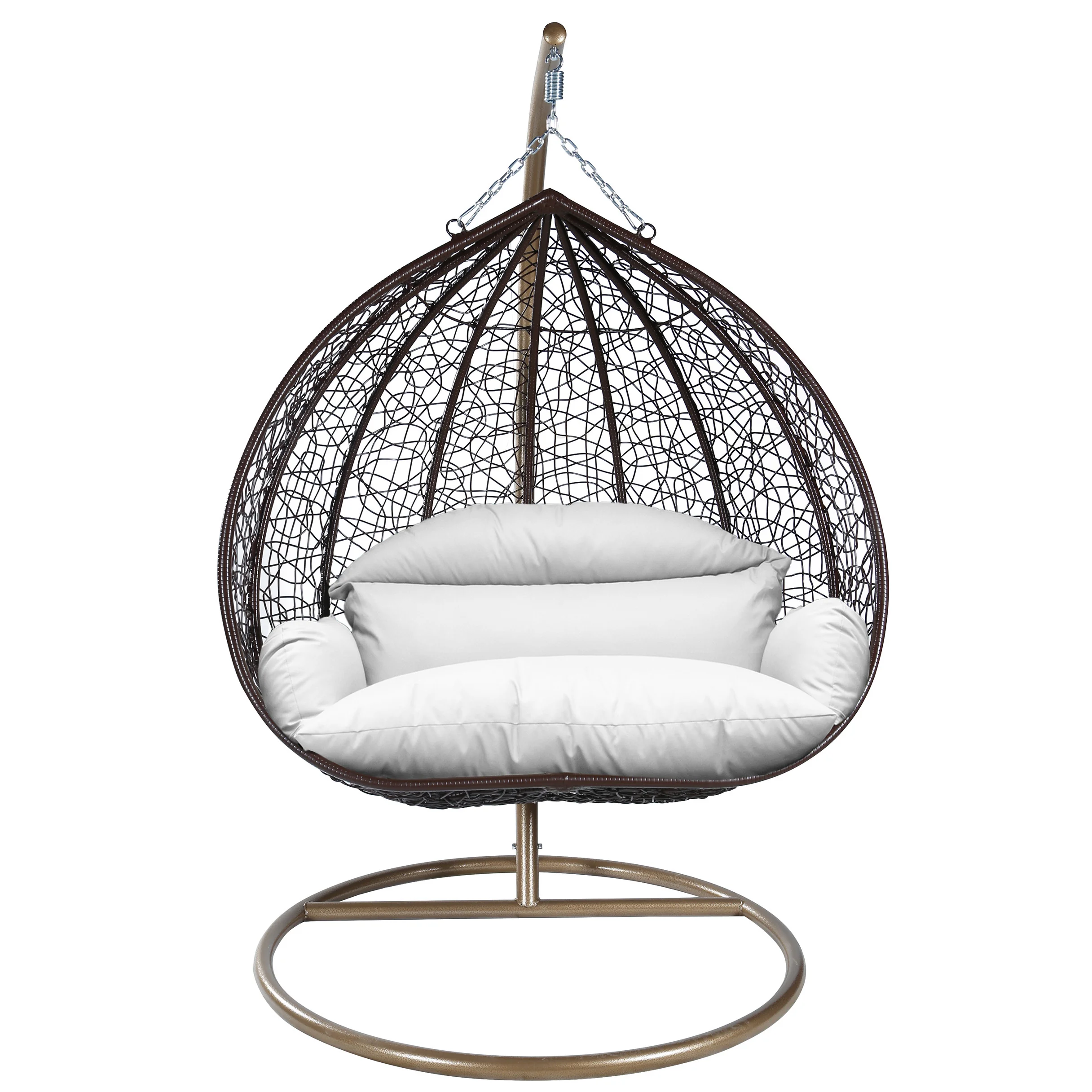 Recluse Collection Modern Outdoor Swing Chair Brown Frame with ES57 White Cushion