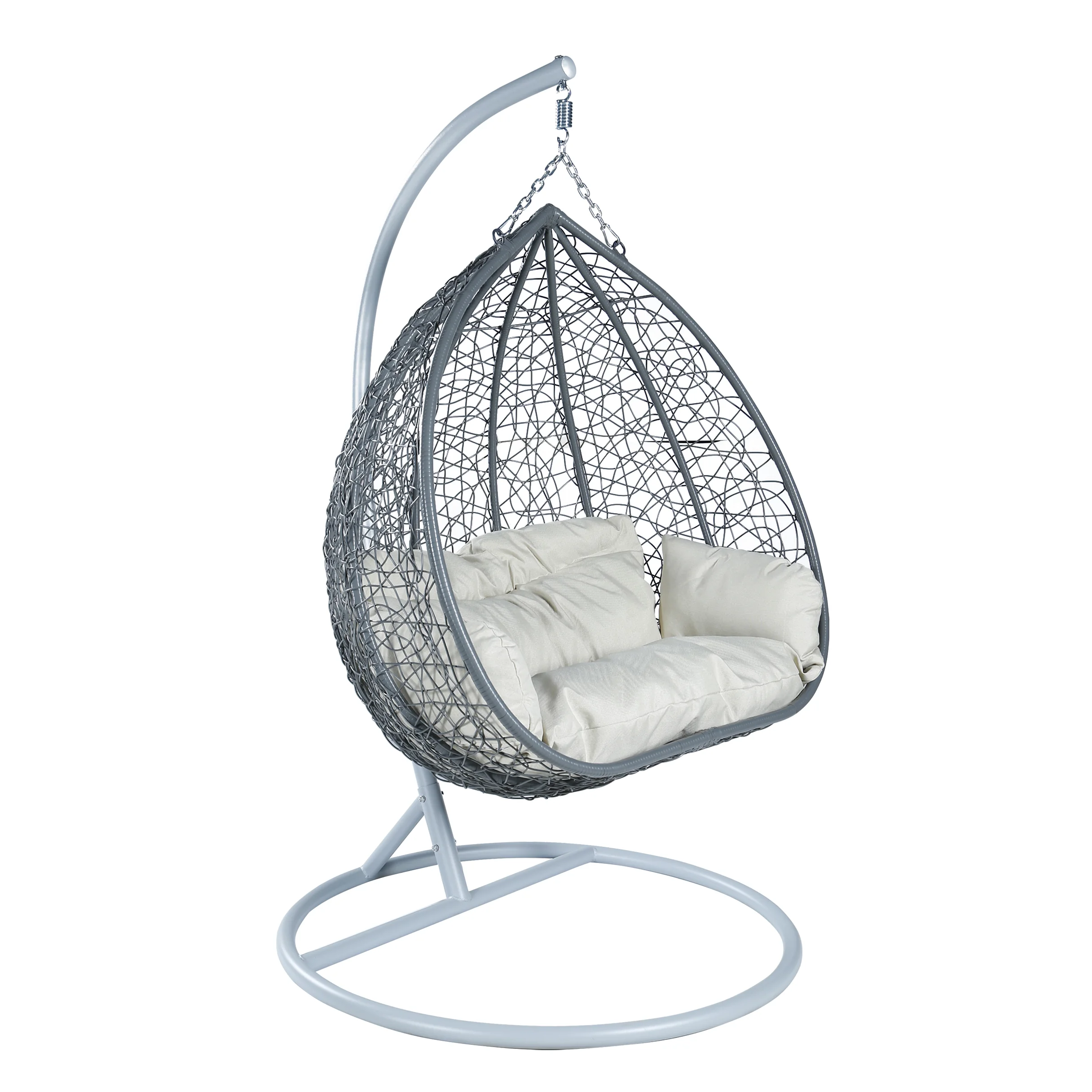 Recluse Collection Modern Outdoor Swing Chair Grey Frame with Beige Cushions