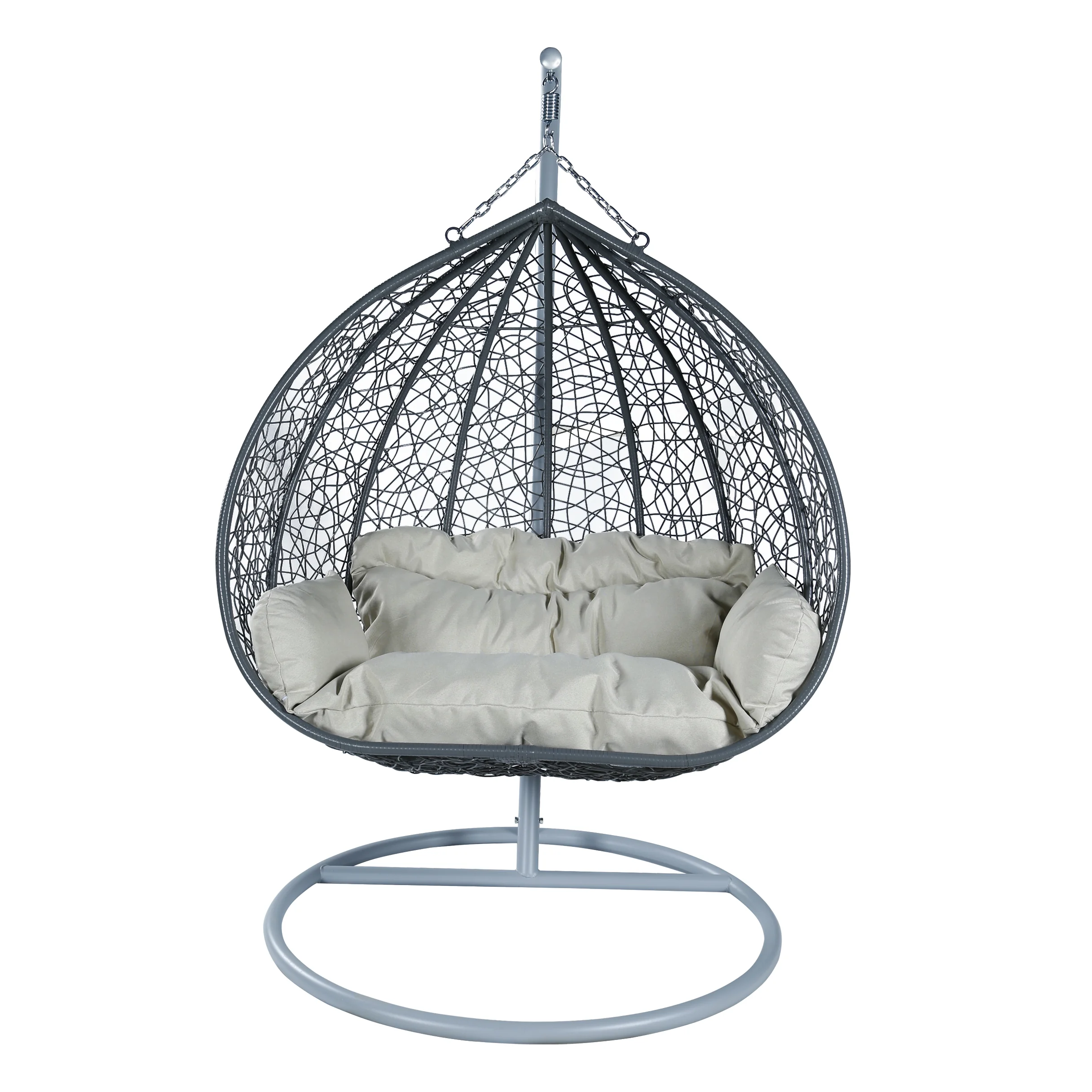 Recluse Collection Modern Outdoor Swing Chair Grey Frame with Beige Cushions