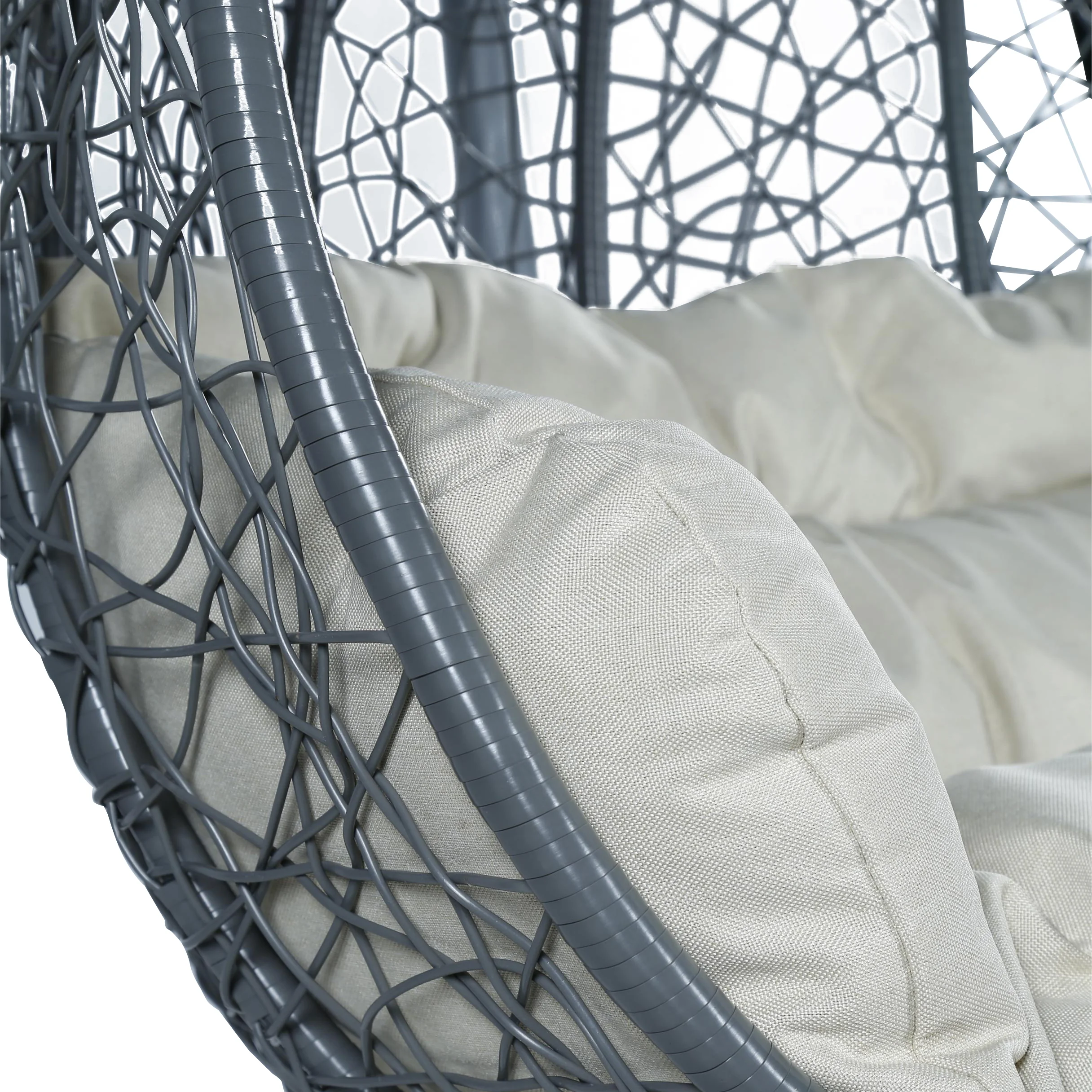 Recluse Collection Modern Outdoor Swing Chair Grey Frame with Beige Cushions