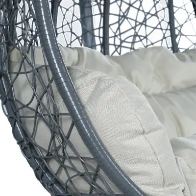 Recluse Collection Modern Outdoor Swing Chair Grey Frame with Beige Cushions