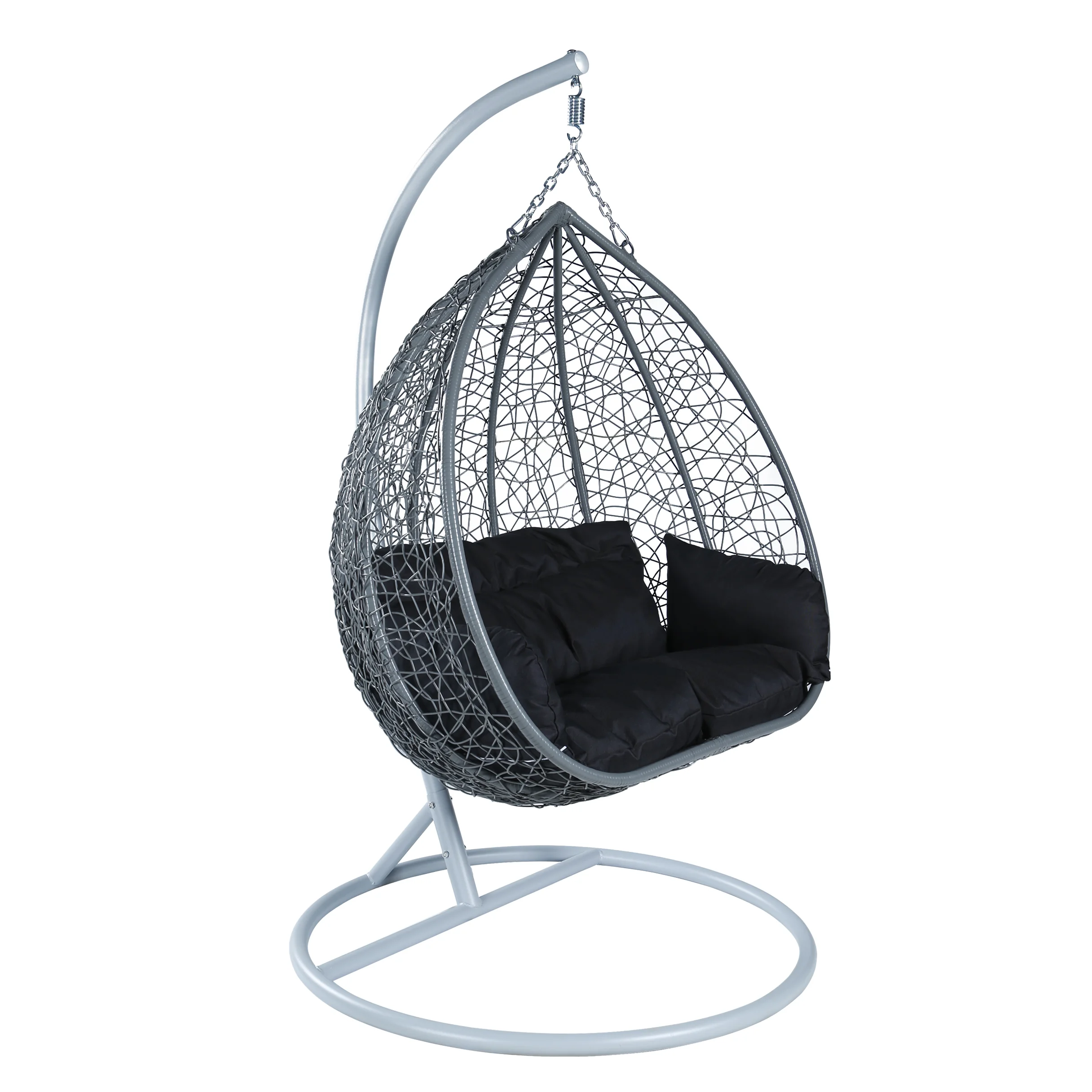 Recluse Collection Modern Outdoor Swing Chair Grey Frame with Black Cushions