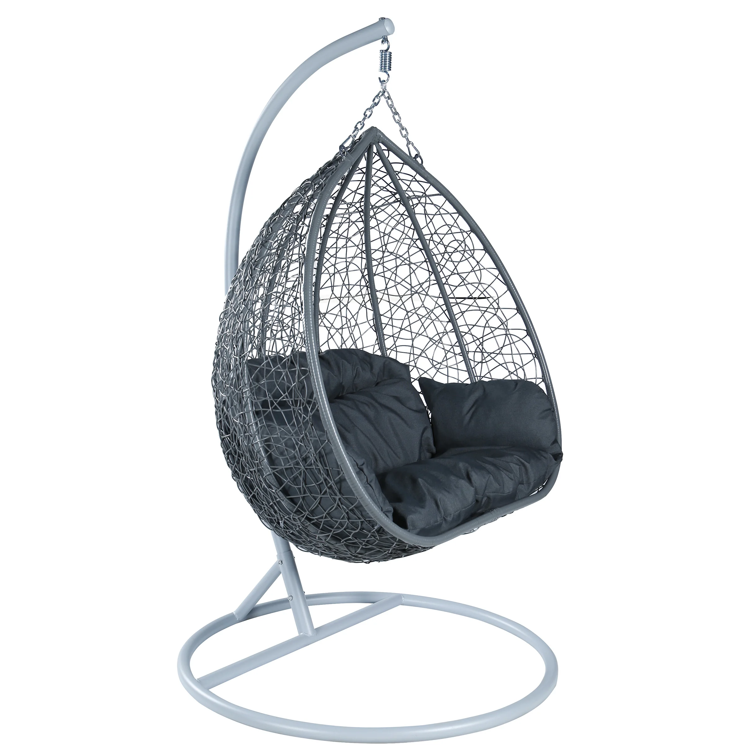 Recluse Collection Modern Outdoor Swing Chair Grey Frame with Dark Grey Cushions