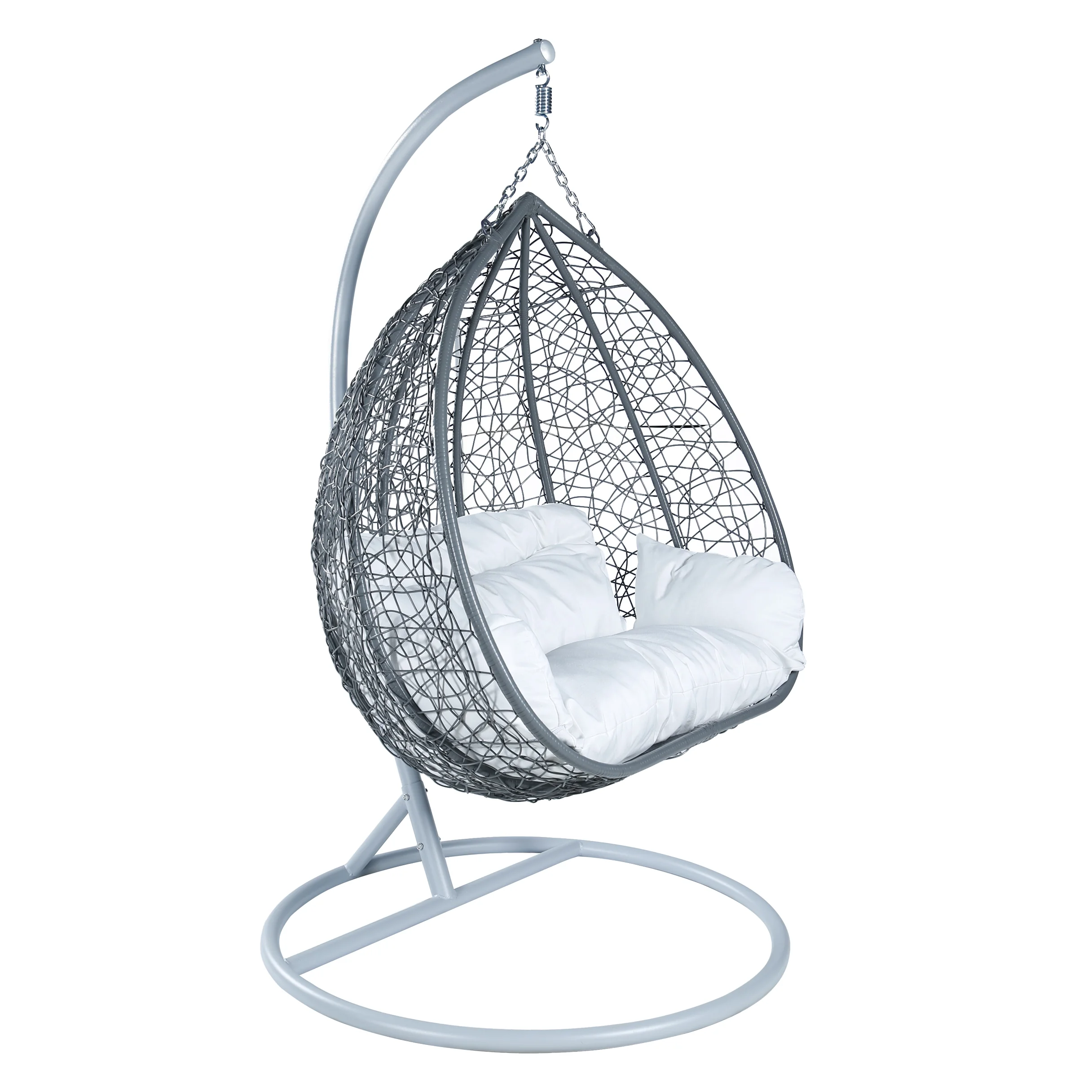 Recluse Collection Modern Outdoor Swing Chair Grey Frame with White Cushions