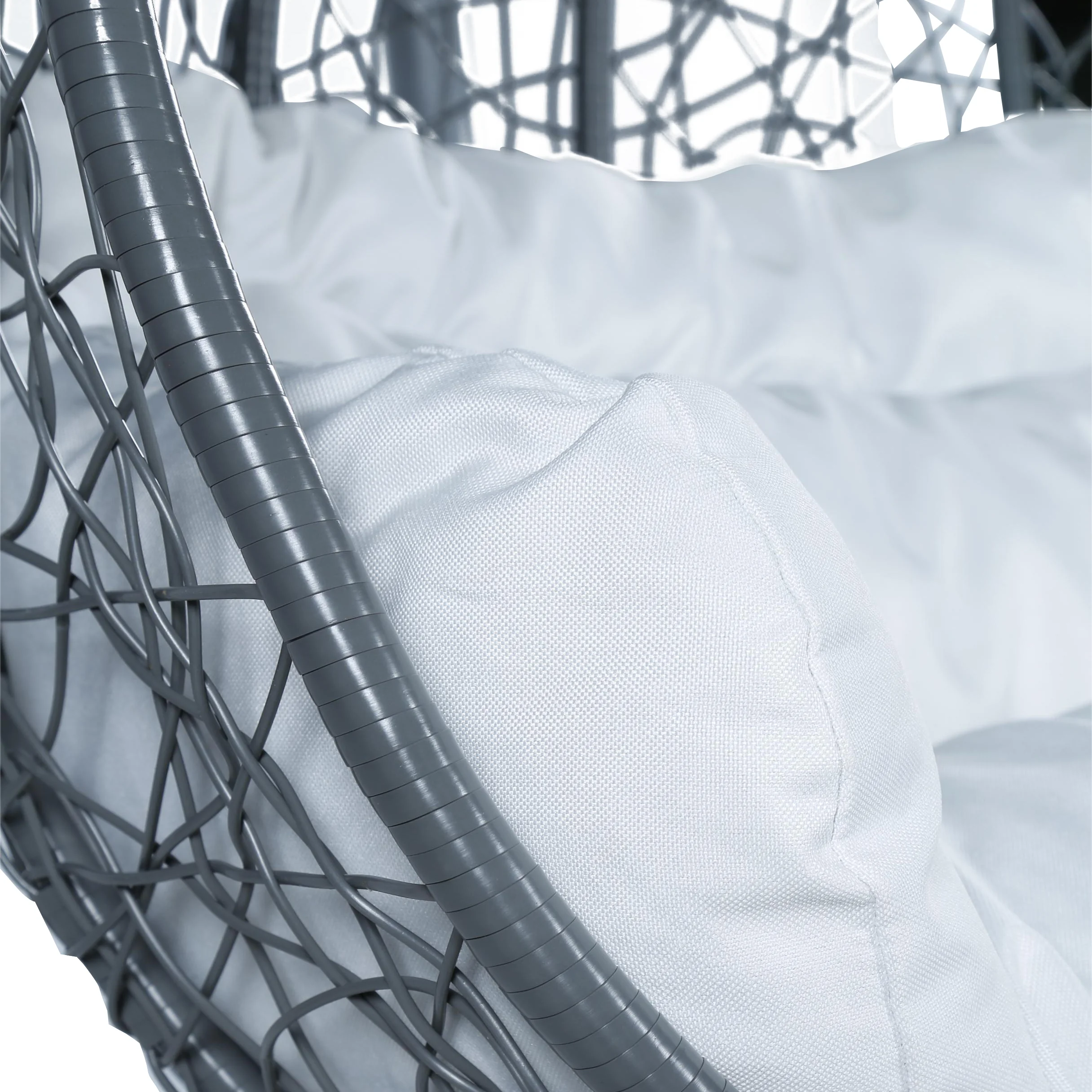 Recluse Collection Modern Outdoor Swing Chair Grey Frame with White Cushions