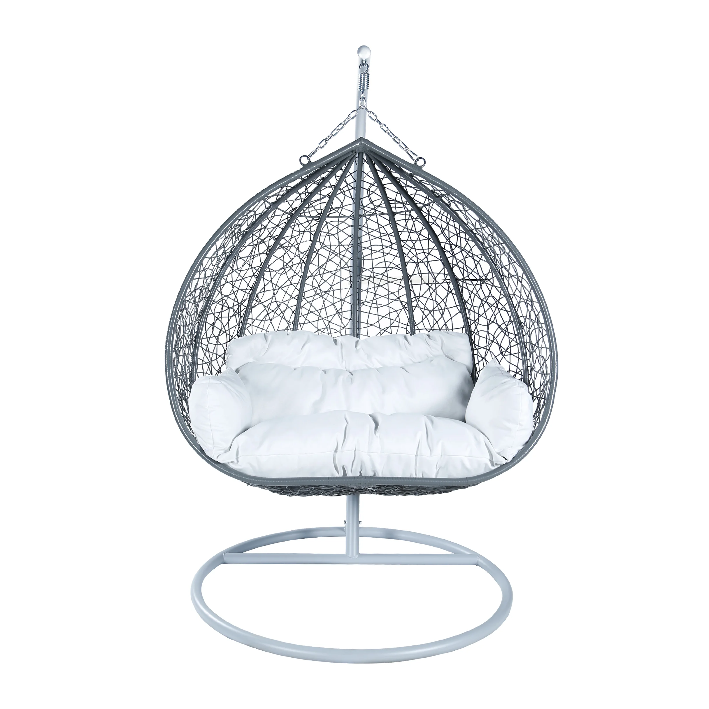Recluse Collection Modern Outdoor Swing Chair Grey Frame with White Cushions