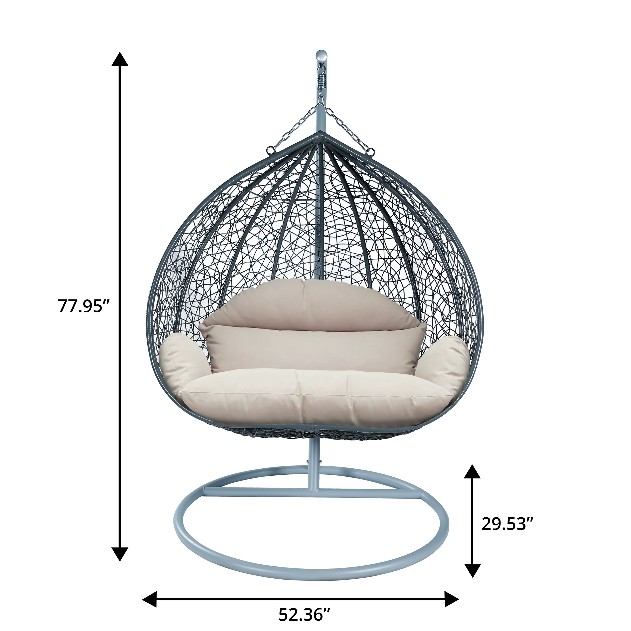 Recluse Collection Modern Outdoor Swing Chair Grey Frame with ES57 Beige Cushion
