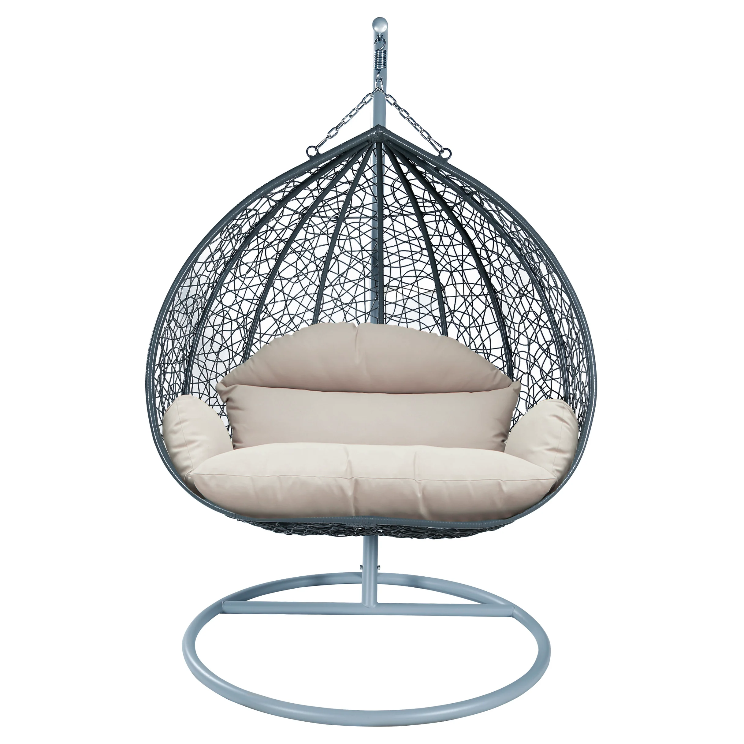 Recluse Collection Modern Outdoor Swing Chair Grey Frame with ES57 Beige Cushion