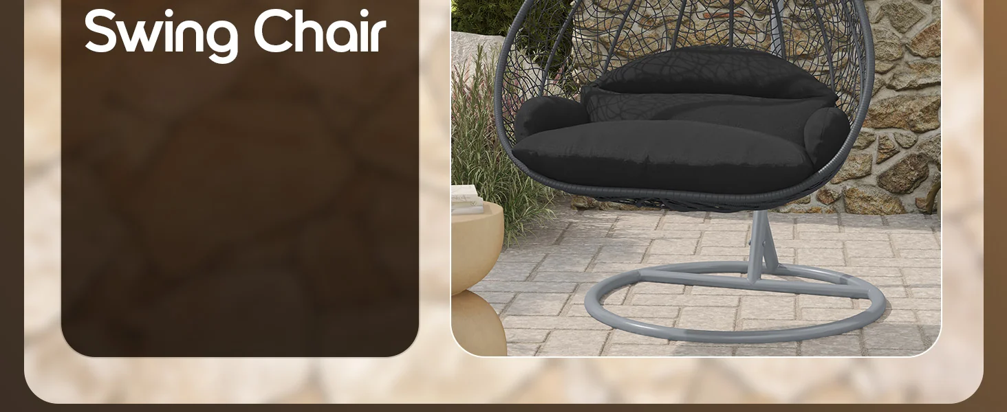 Recluse Collection Modern Outdoor Swing Chair Grey Frame with ES57 Black Cushion