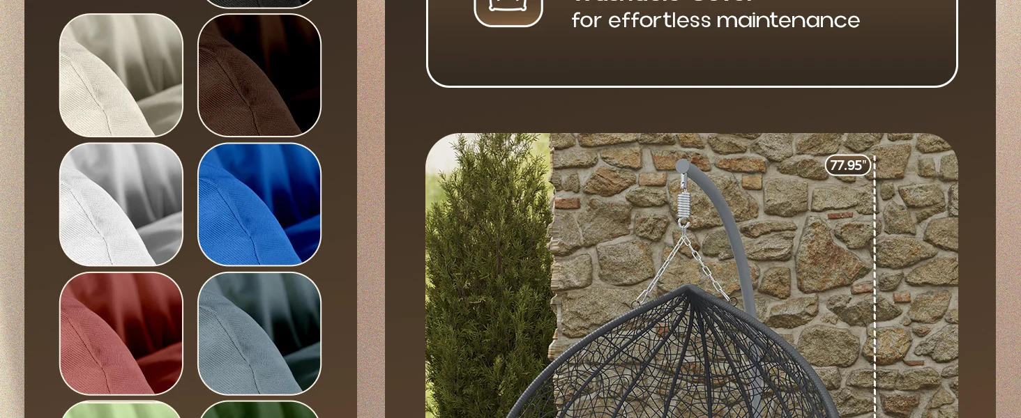 Recluse Collection Modern Outdoor Swing Chair Grey Frame with ES57 Black Cushion