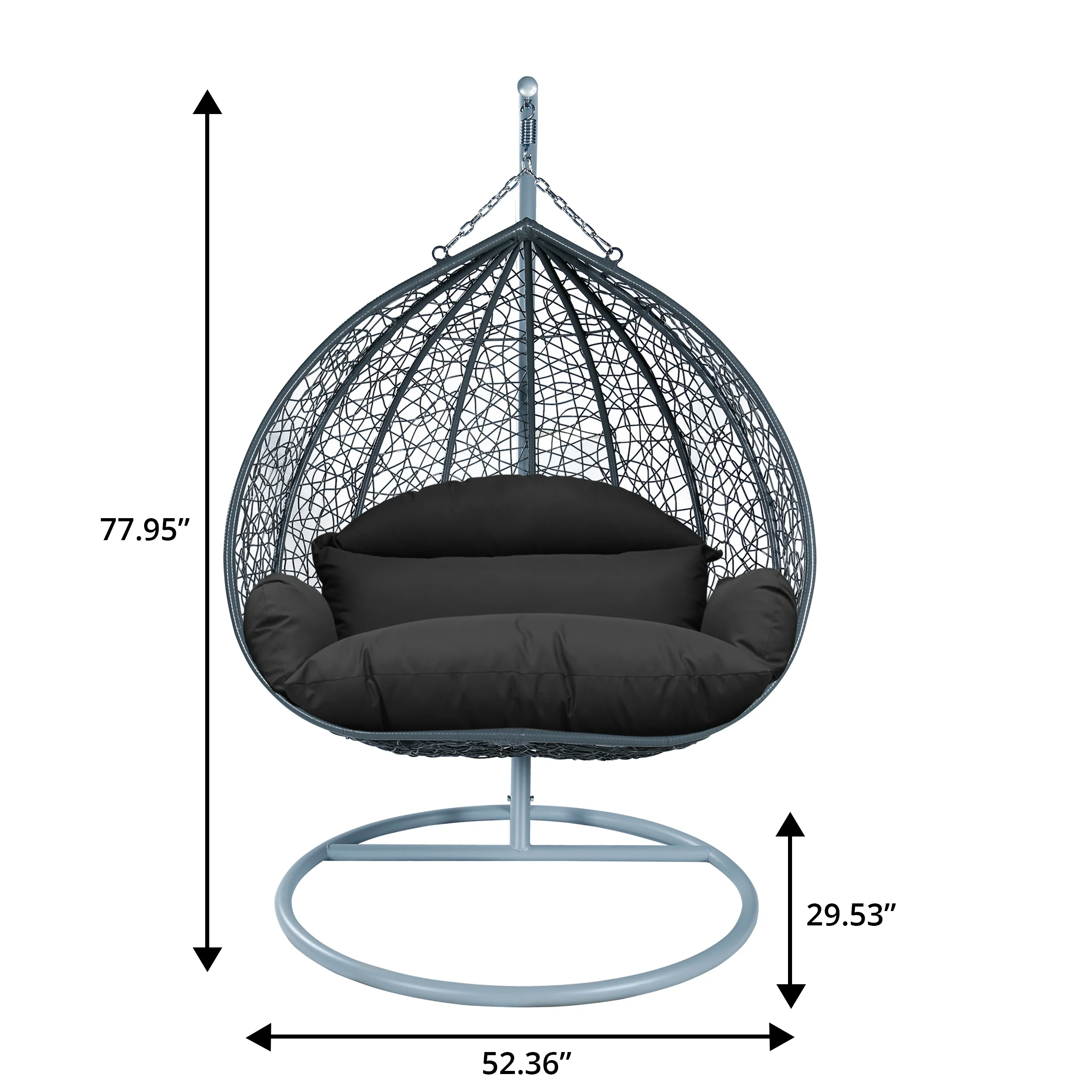 Recluse Collection Modern Outdoor Swing Chair Grey Frame with ES57 Black Cushion