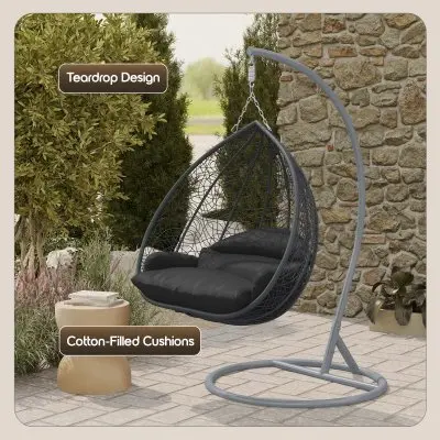 Recluse Collection Modern Outdoor Swing Chair Grey Frame with ES57 Black Cushion
