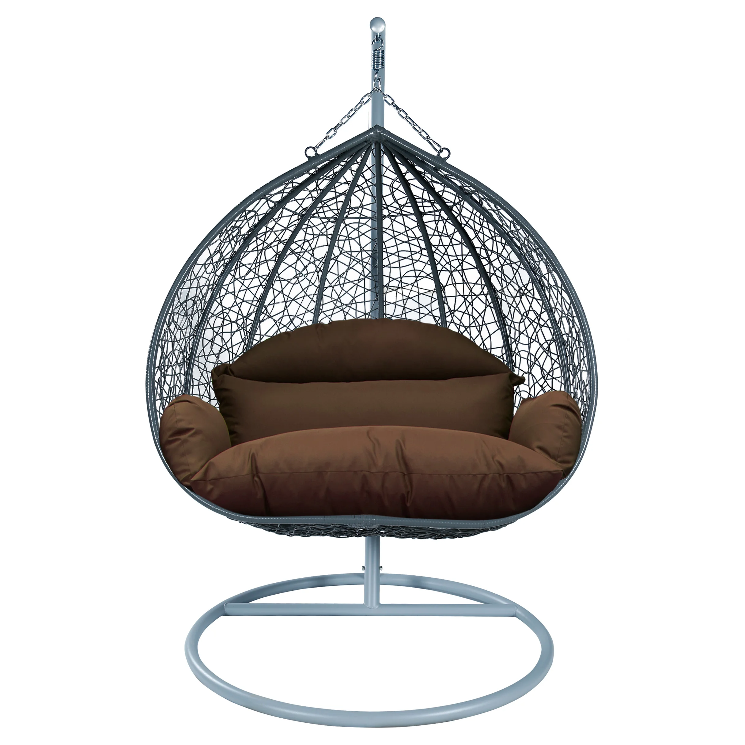 Recluse Collection Modern Outdoor Swing Chair Grey Frame with ES57 Brown Cushion