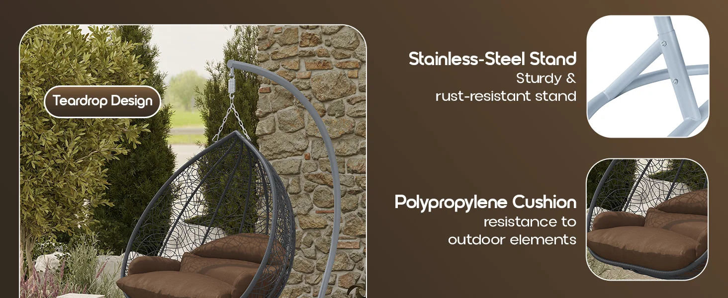 Recluse Collection Modern Outdoor Swing Chair Grey Frame with ES57 Brown Cushion