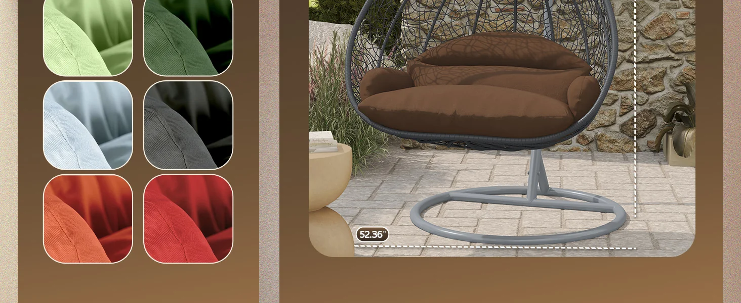 Recluse Collection Modern Outdoor Swing Chair Grey Frame with ES57 Brown Cushion