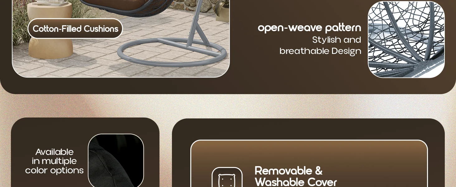 Recluse Collection Modern Outdoor Swing Chair Grey Frame with ES57 Brown Cushion