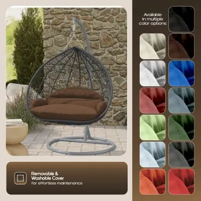 Recluse Collection Modern Outdoor Swing Chair Grey Frame with ES57 Brown Cushion