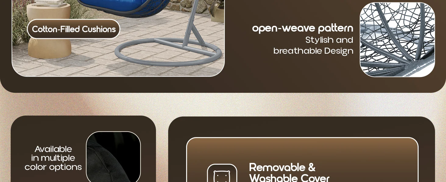 Recluse Collection Modern Outdoor Swing Chair Grey Frame with ES57 Blue Cushion