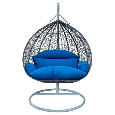 Recluse Collection Modern Outdoor Swing Chair Grey Frame with ES57 Blue Cushion