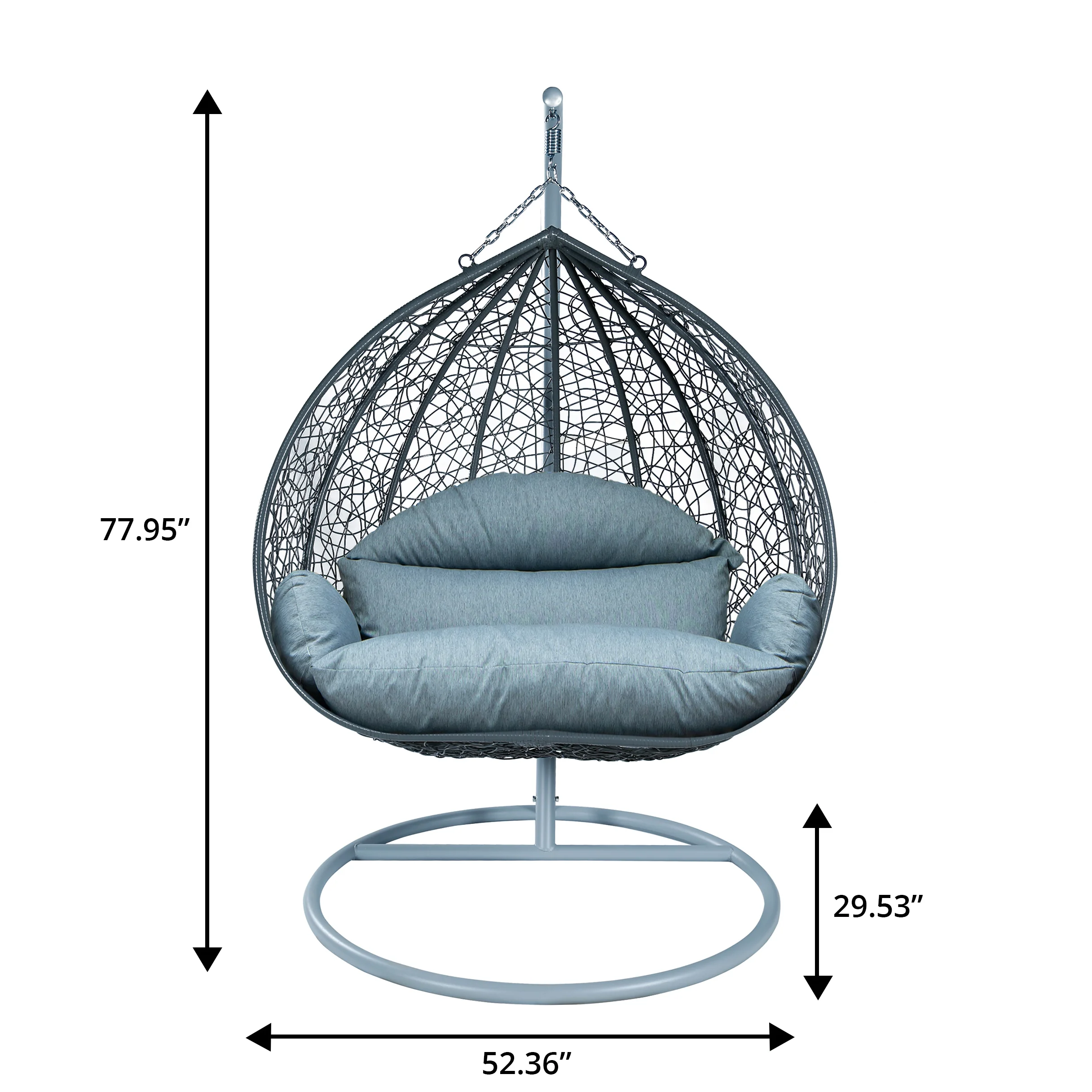 Recluse Collection Modern Outdoor Swing Chair Grey Frame with ES57 Charcoal Blue Cushion