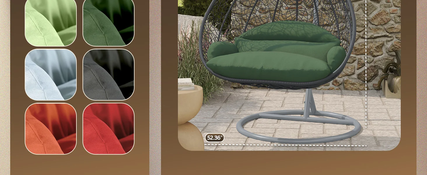 Recluse Collection Modern Outdoor Swing Chair Grey Frame with ES57 Dark Green Cushion