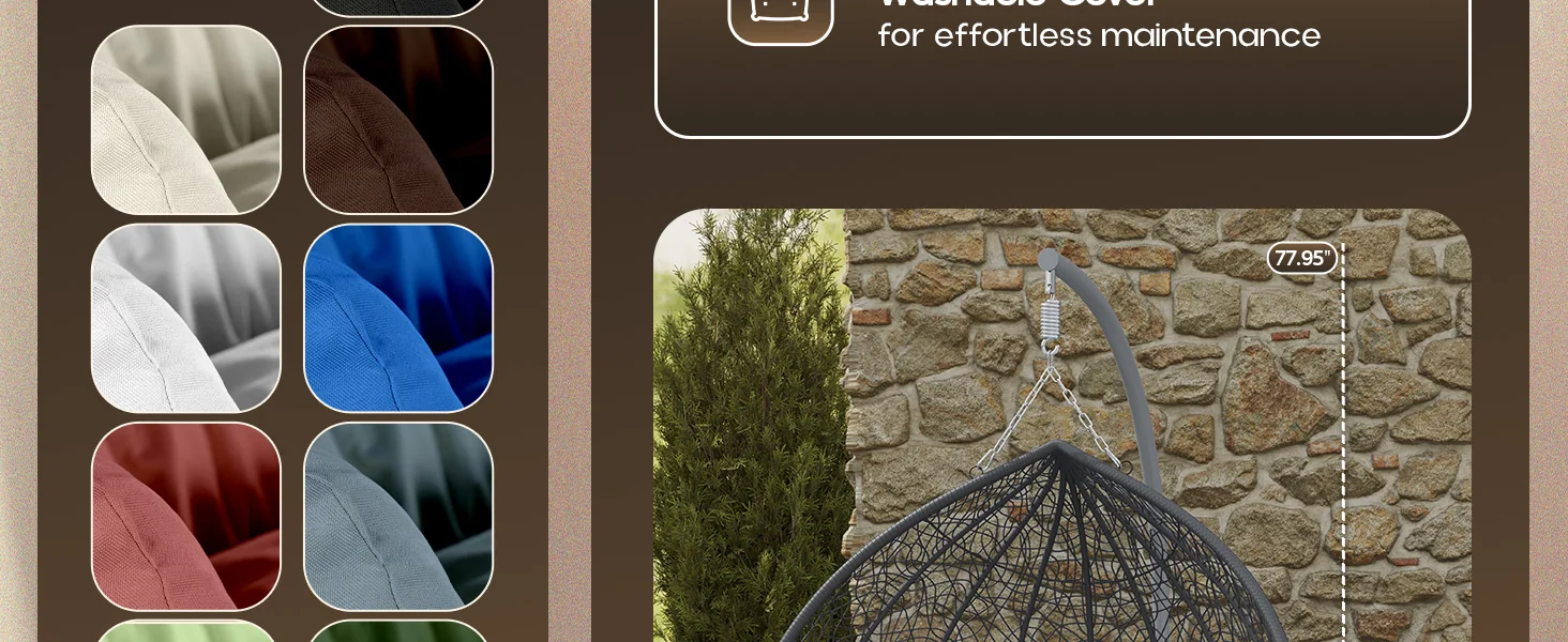 Recluse Collection Modern Outdoor Swing Chair Grey Frame with ES57 Dark Green Cushion