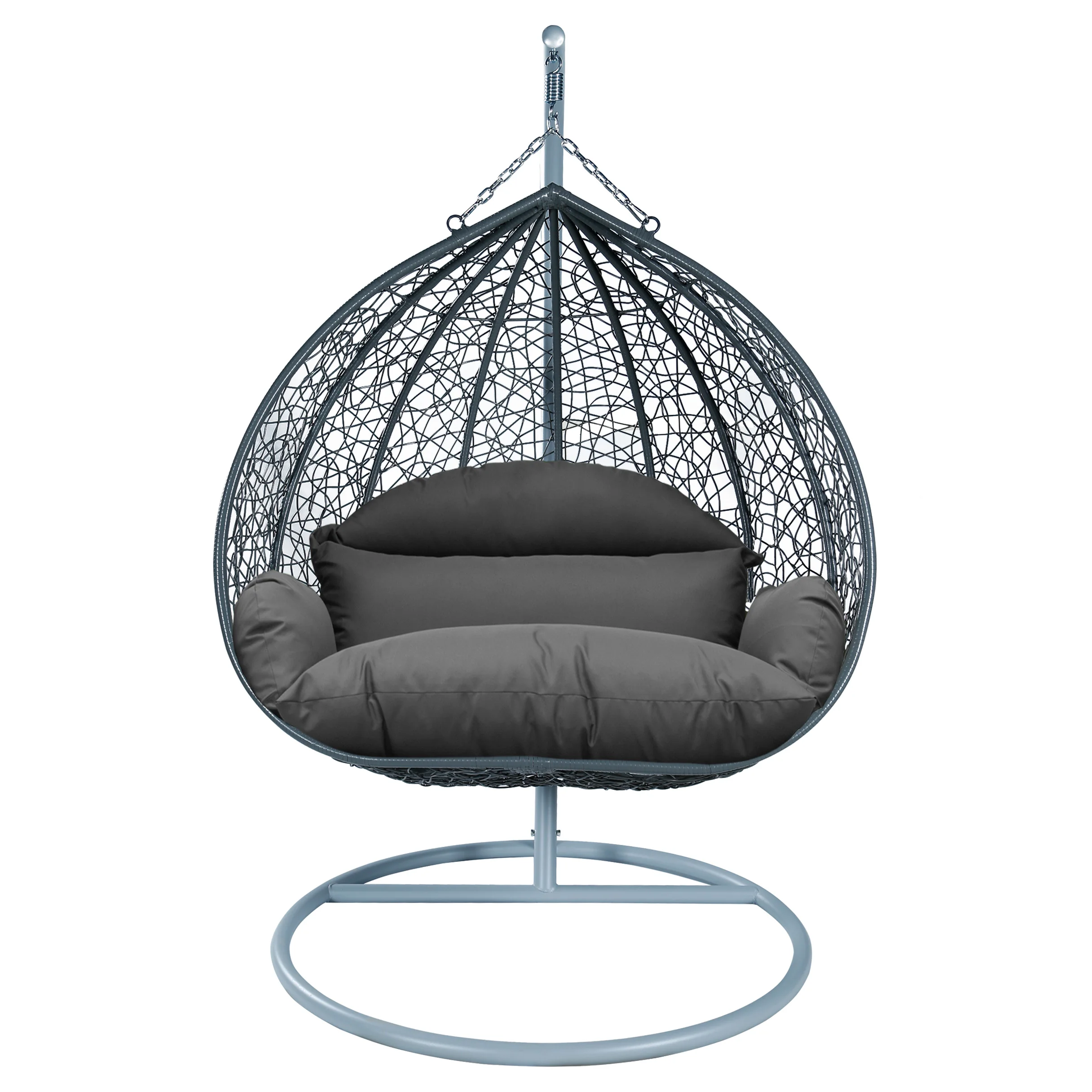 Recluse Collection Modern Outdoor Swing Chair Grey Frame with ES57 Dark Grey Cushion