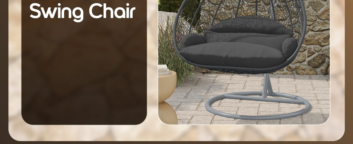 Recluse Collection Modern Outdoor Swing Chair Grey Frame with ES57 Dark Grey Cushion