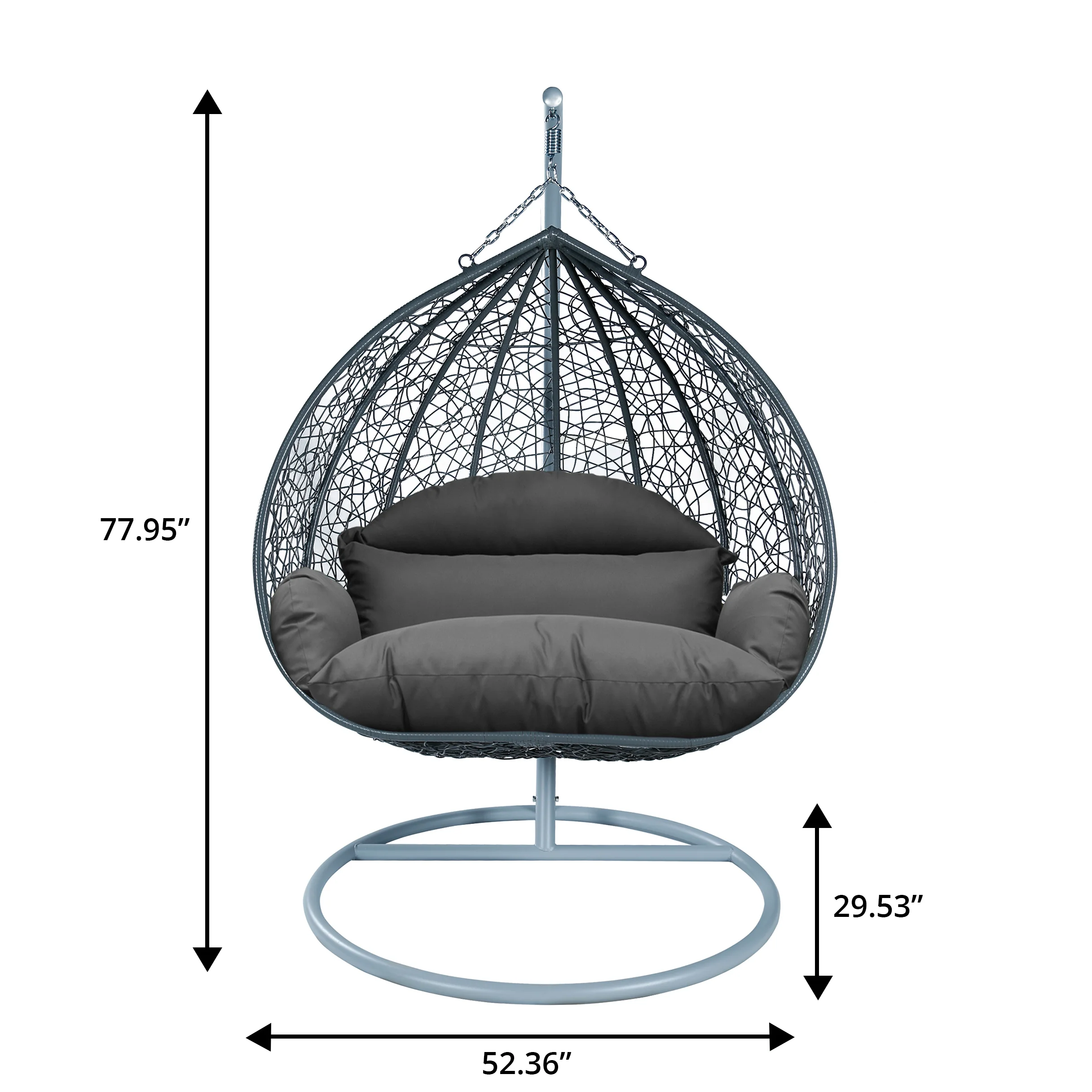 Recluse Collection Modern Outdoor Swing Chair Grey Frame with ES57 Dark Grey Cushion