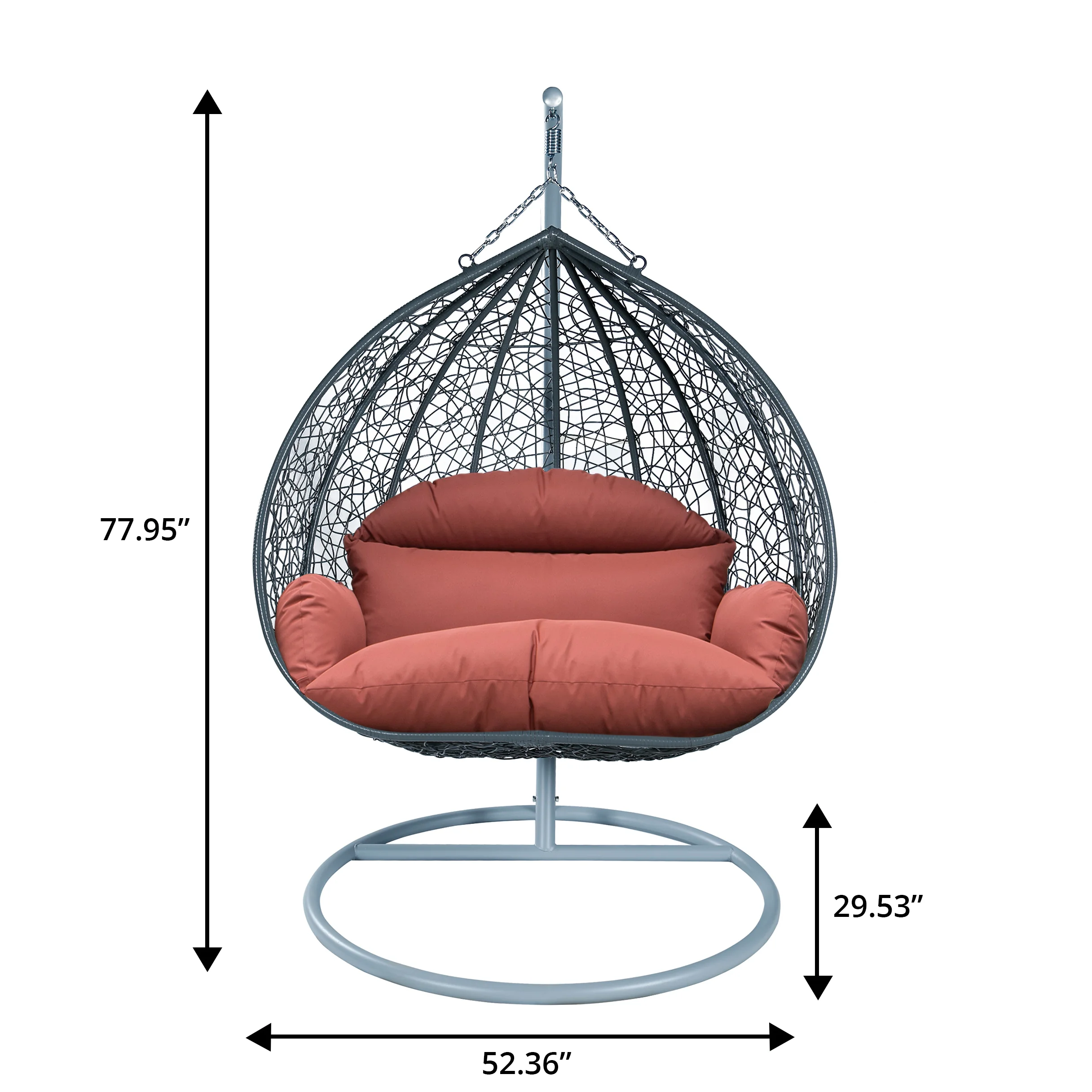 Recluse Collection Modern Outdoor Swing Chair Grey Frame with ES57 Dark Orange Cushion