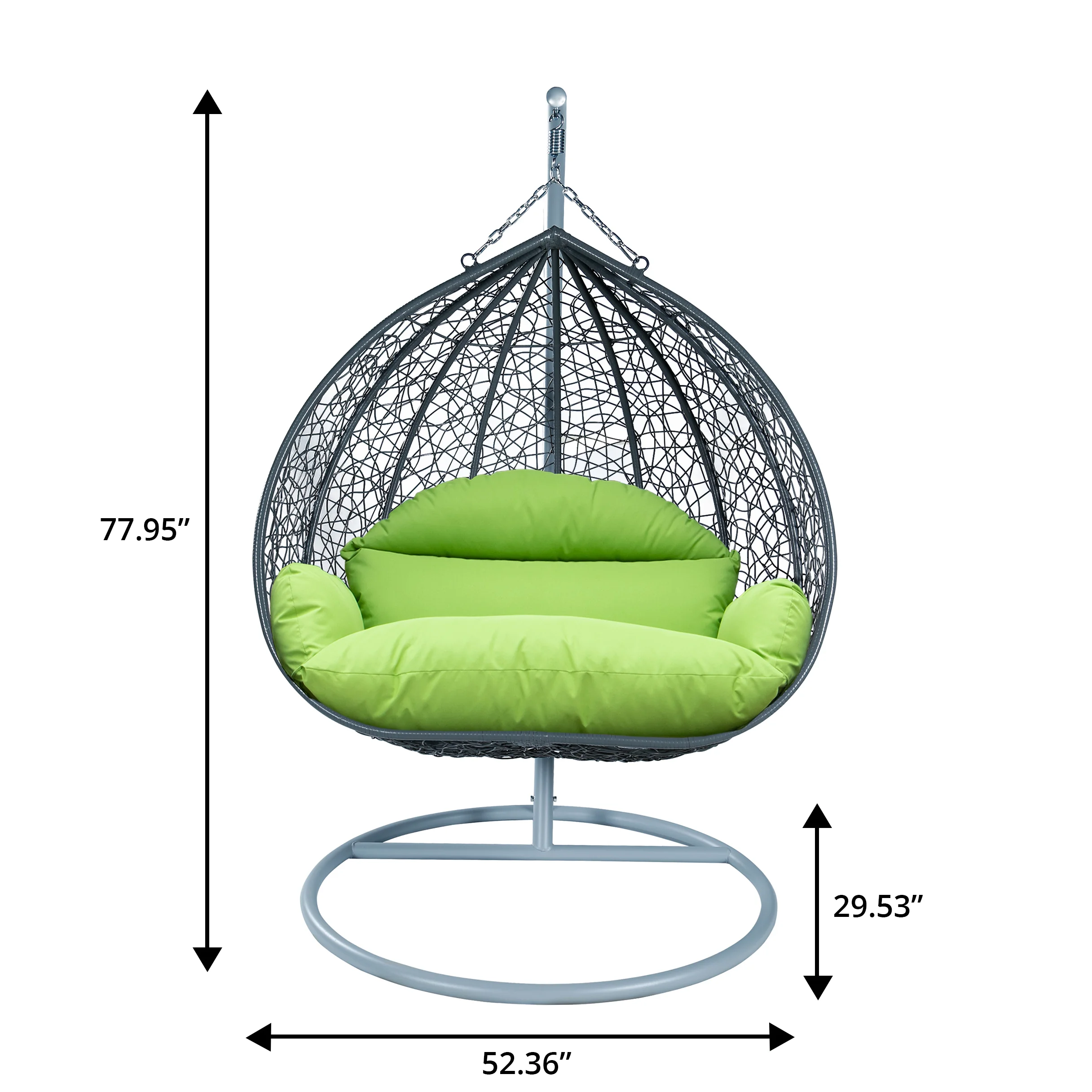 Recluse Collection Modern Outdoor Swing Chair Grey Frame with ES57 Light Green Cushion