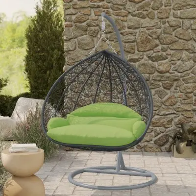Recluse Collection Modern Outdoor Swing Chair Grey Frame with ES57 Light Green Cushion