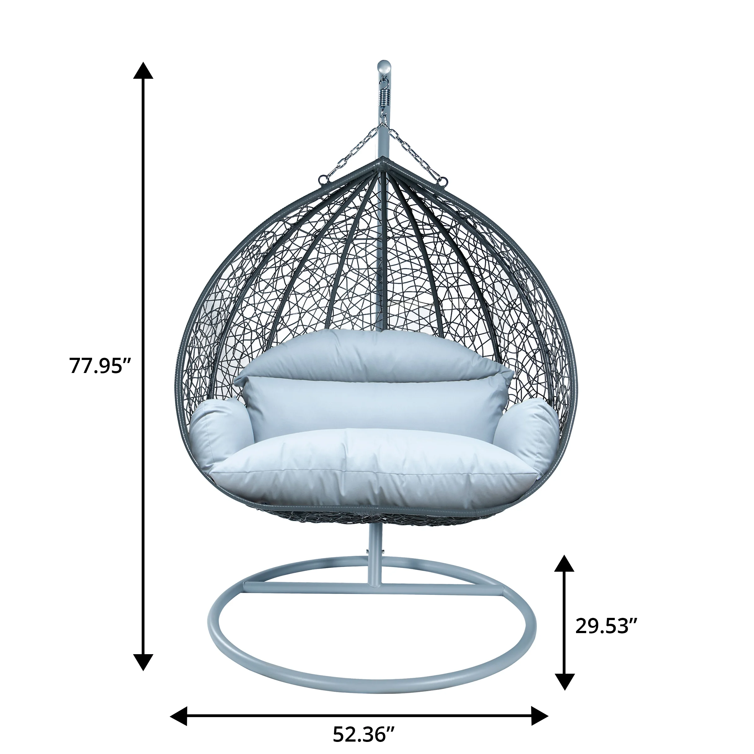 Recluse Collection Modern Outdoor Swing Chair Grey Frame with ES57 Light Grey Cushion