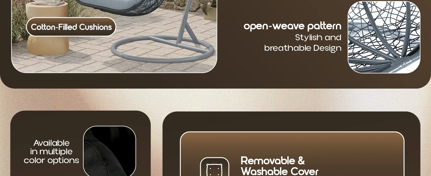 Recluse Collection Modern Outdoor Swing Chair Grey Frame with ES57 Light Grey Cushion