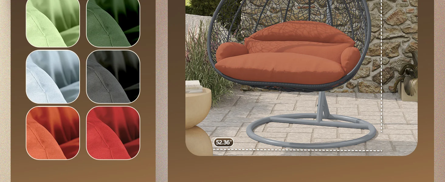 Recluse Collection Modern Outdoor Swing Chair Grey Frame with ES57 Orange Cushion