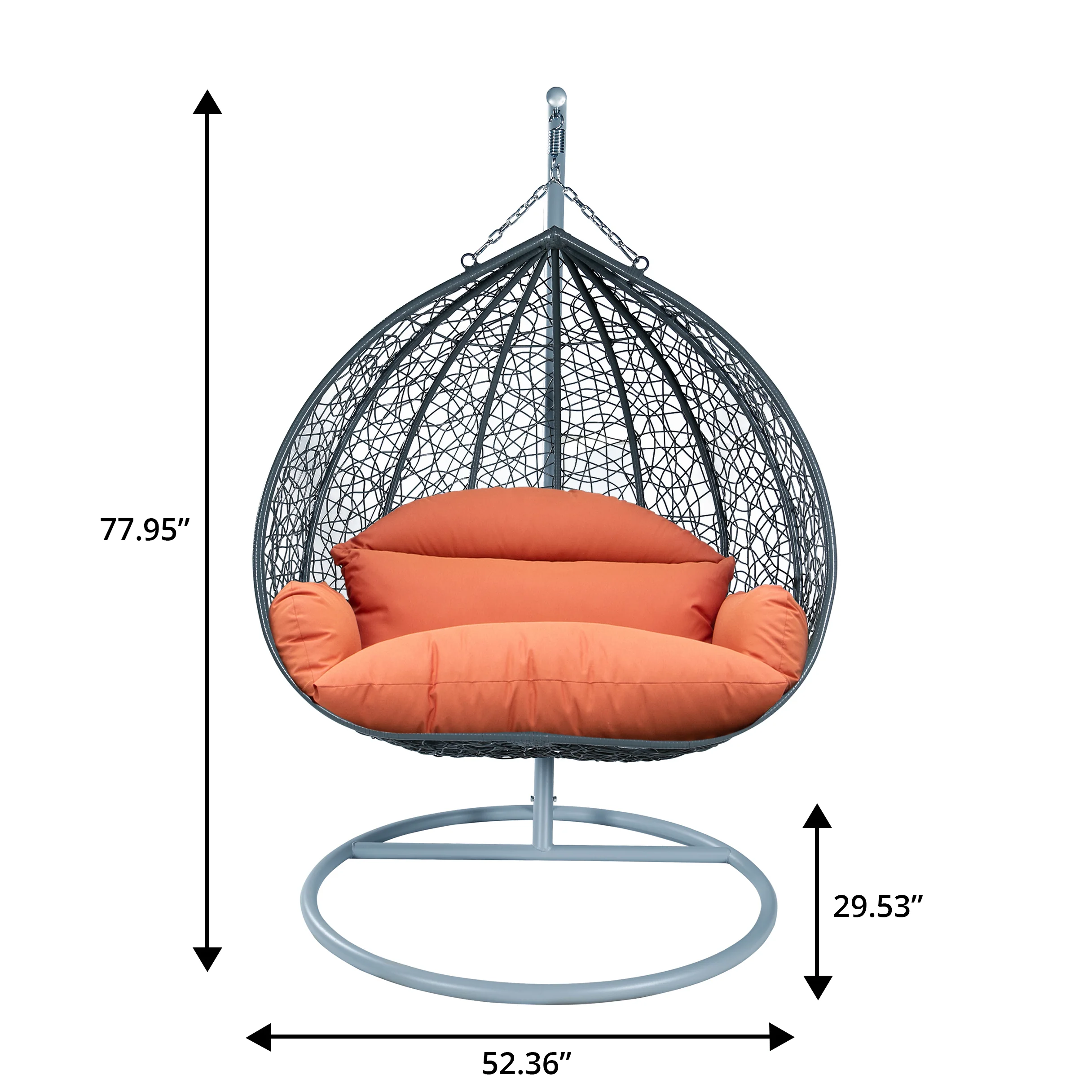 Recluse Collection Modern Outdoor Swing Chair Grey Frame with ES57 Orange Cushion