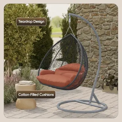 Recluse Collection Modern Outdoor Swing Chair Grey Frame with ES57 Orange Cushion