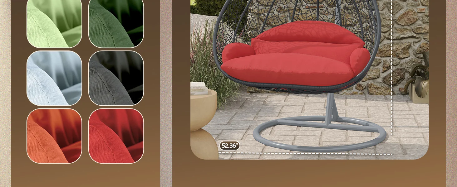 Recluse Collection Modern Outdoor Swing Chair Grey Frame with ES57 Red Cushion