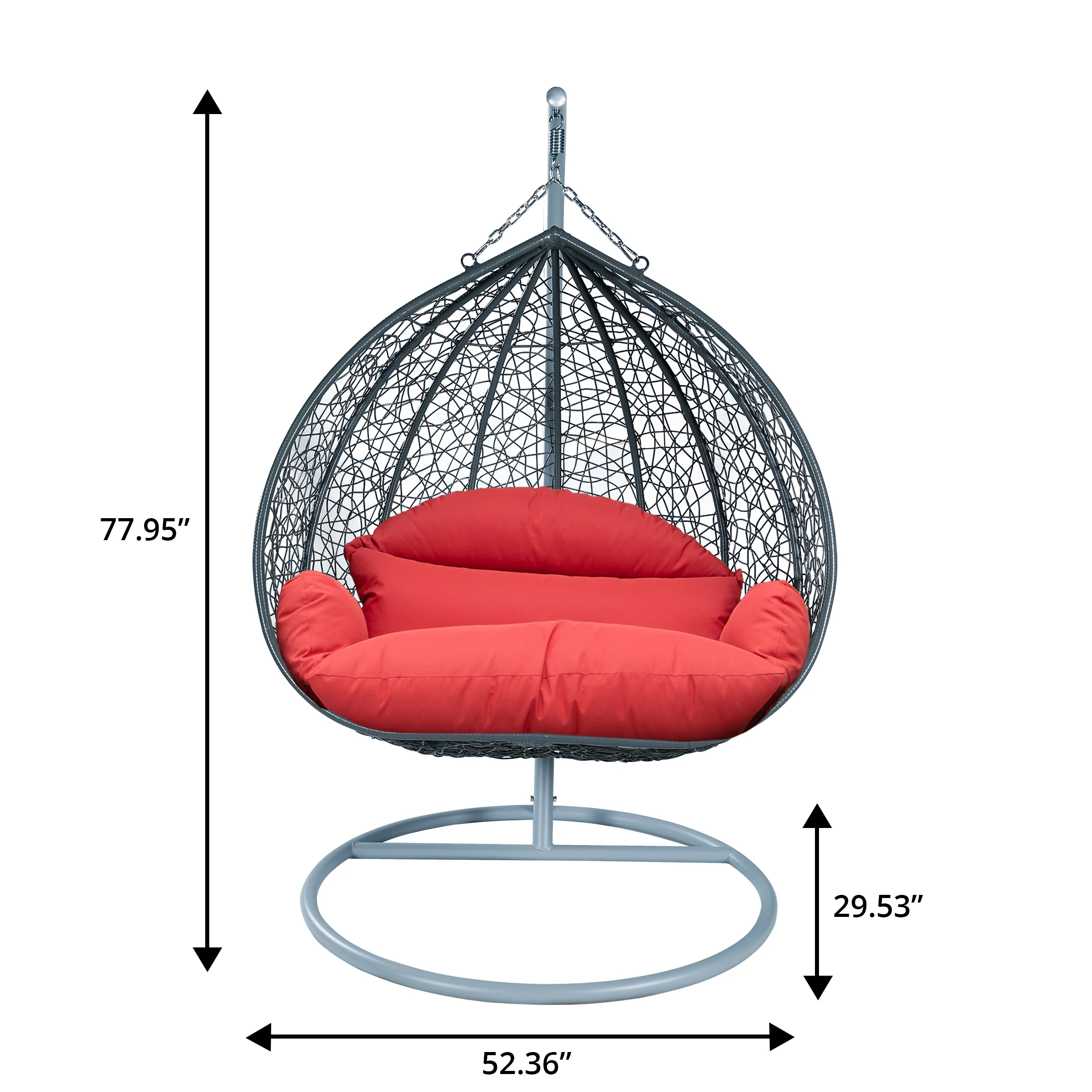 Recluse Collection Modern Outdoor Swing Chair Grey Frame with ES57 Red Cushion