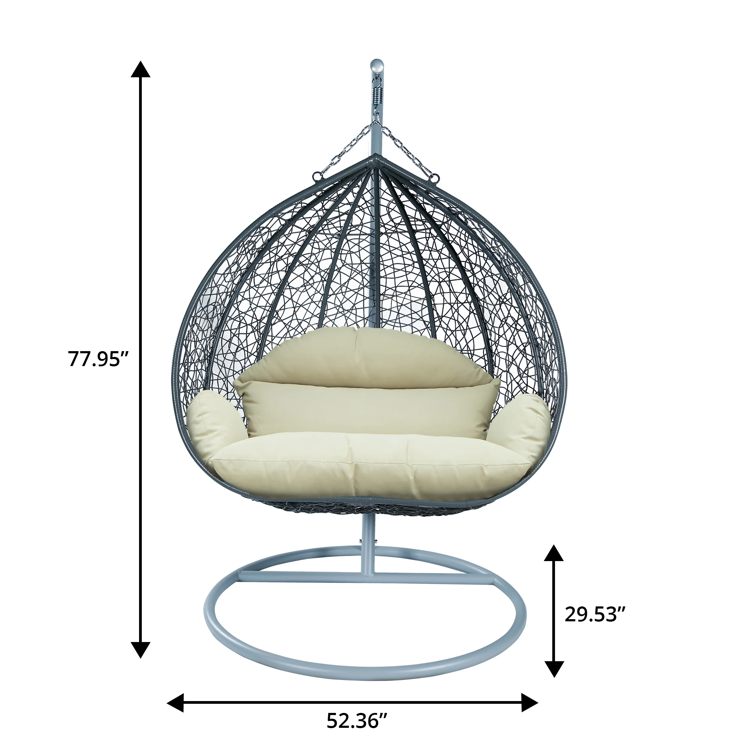 Recluse Collection Modern Outdoor Swing Chair Grey Frame with ES57 Taupe Cushion