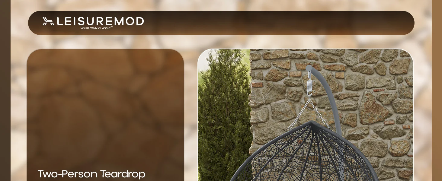 Recluse Collection Modern Outdoor Swing Chair Grey Frame with ES57 Taupe Cushion