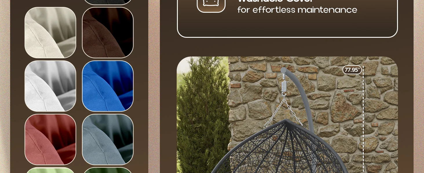 Recluse Collection Modern Outdoor Swing Chair Grey Frame with ES57 Taupe Cushion