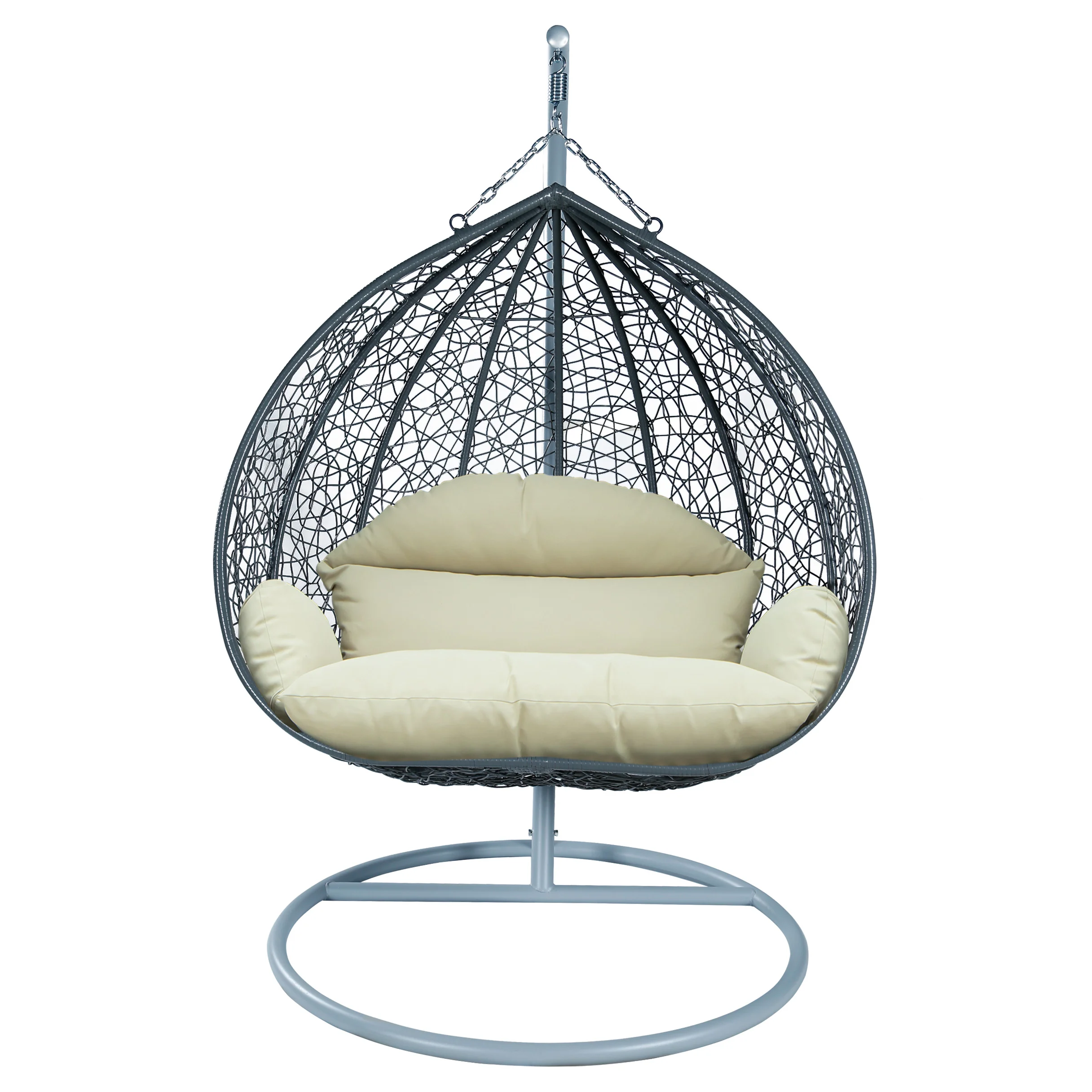 Recluse Collection Modern Outdoor Swing Chair Grey Frame with ES57 Taupe Cushion
