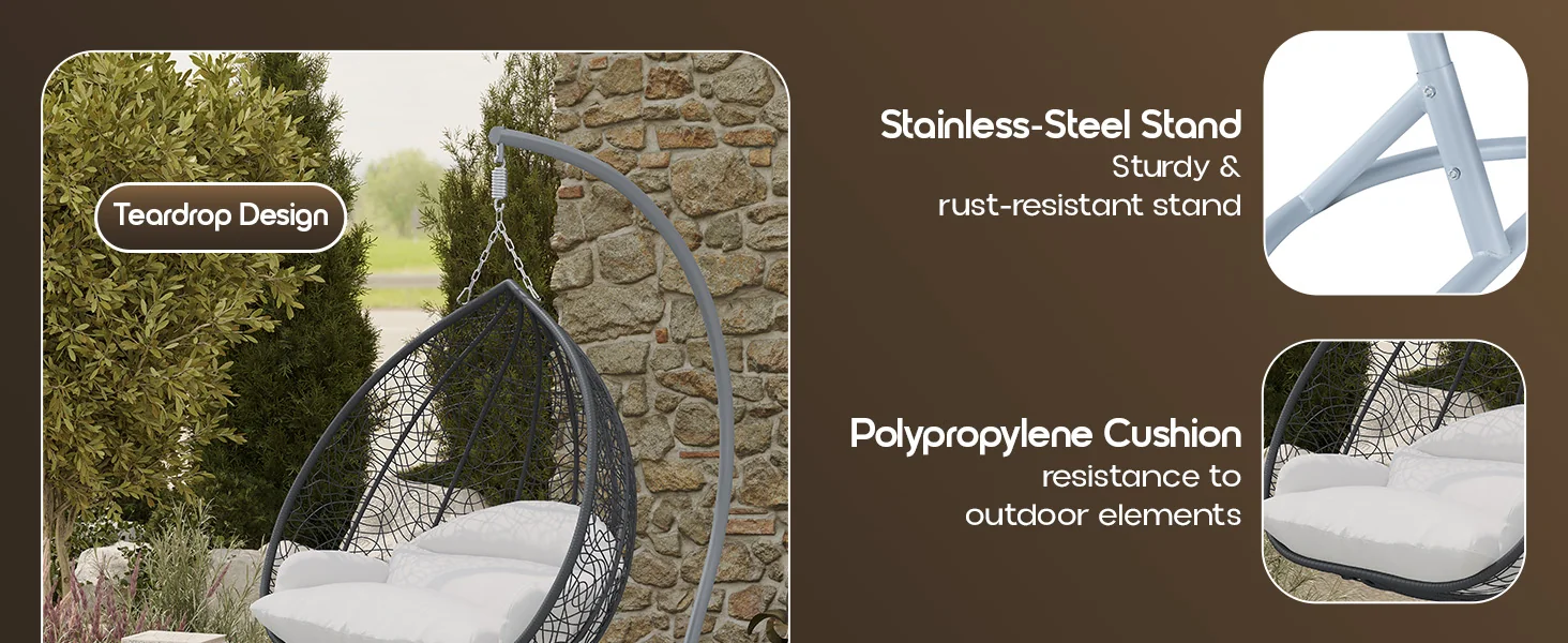 Recluse Collection Modern Outdoor Swing Chair Grey Frame with ES57 White Cushion